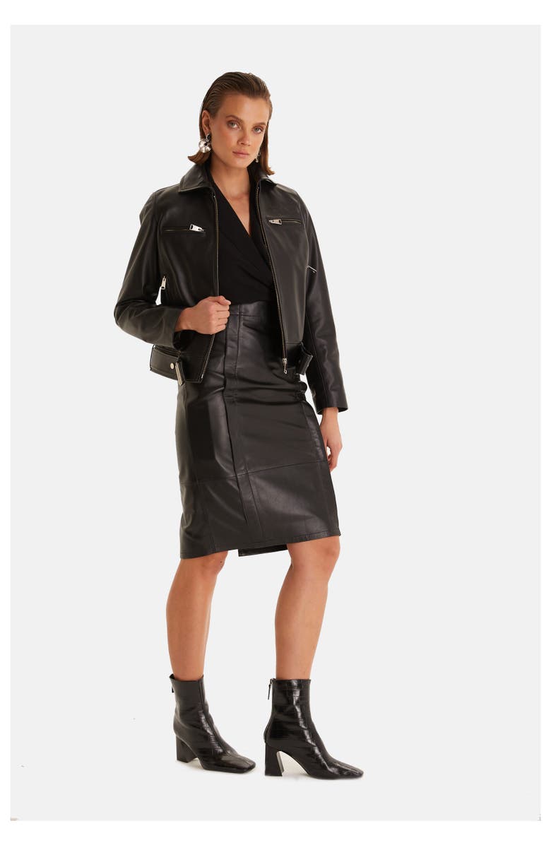 Furniq UK Imogen Leather Blazer, Alternate, color, Black