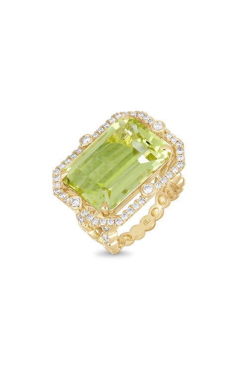 18K Gold Iris Lemon Quartz & Diamond Statement Ring