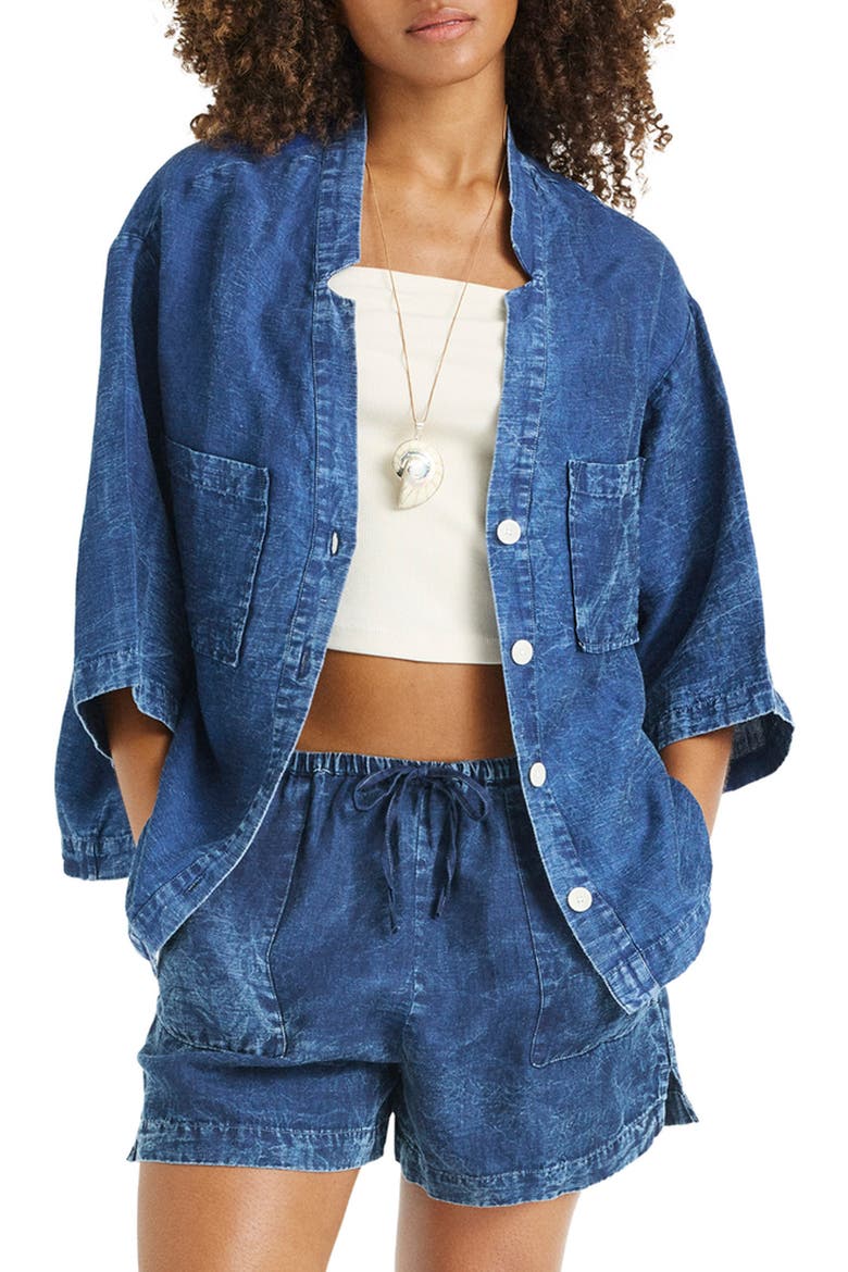 Jaida Organic Cotton & Linen Denim Cover-Up Shirt, Main, color, INDIGO