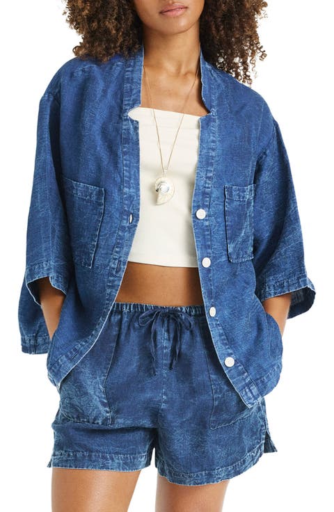 Jaida Organic Cotton & Linen Denim Cover-Up Shirt