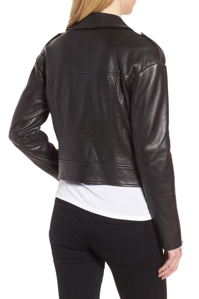 Crop Leather Biker Jacket, Alternate, color, BLACK