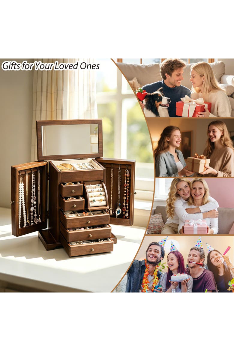 Tabletop Wooden Jewelry Armoire, Alternate, color, Walnut