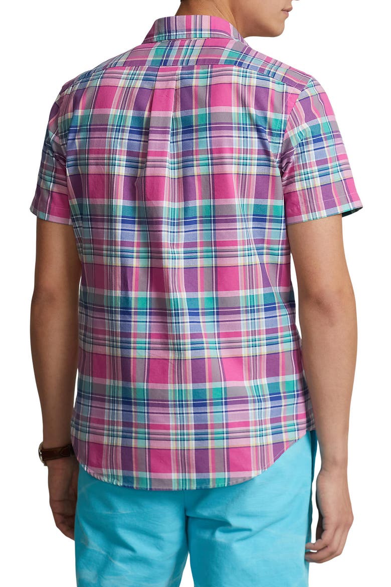 Classic Fit Plaid Short Sleeve Button-Down Oxford Shirt, Alternate, color, MULTI
