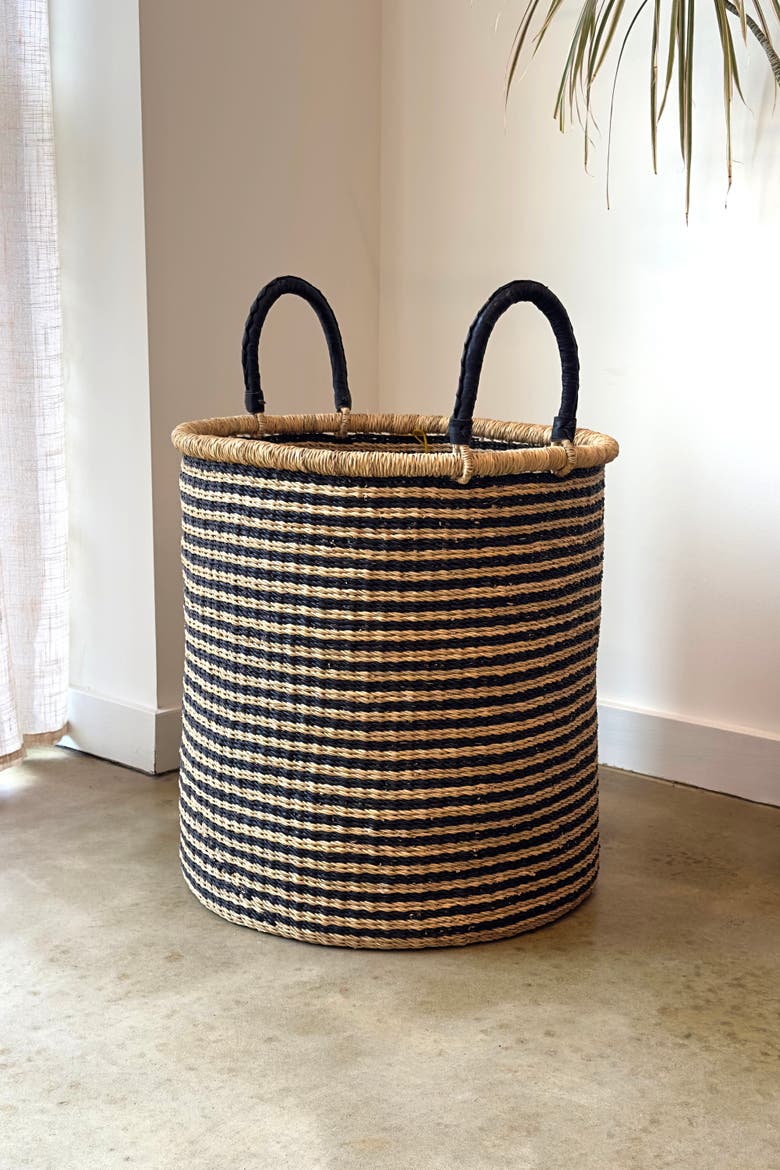 Handwoven Hamper, Alternate, color, Natural w/ Black