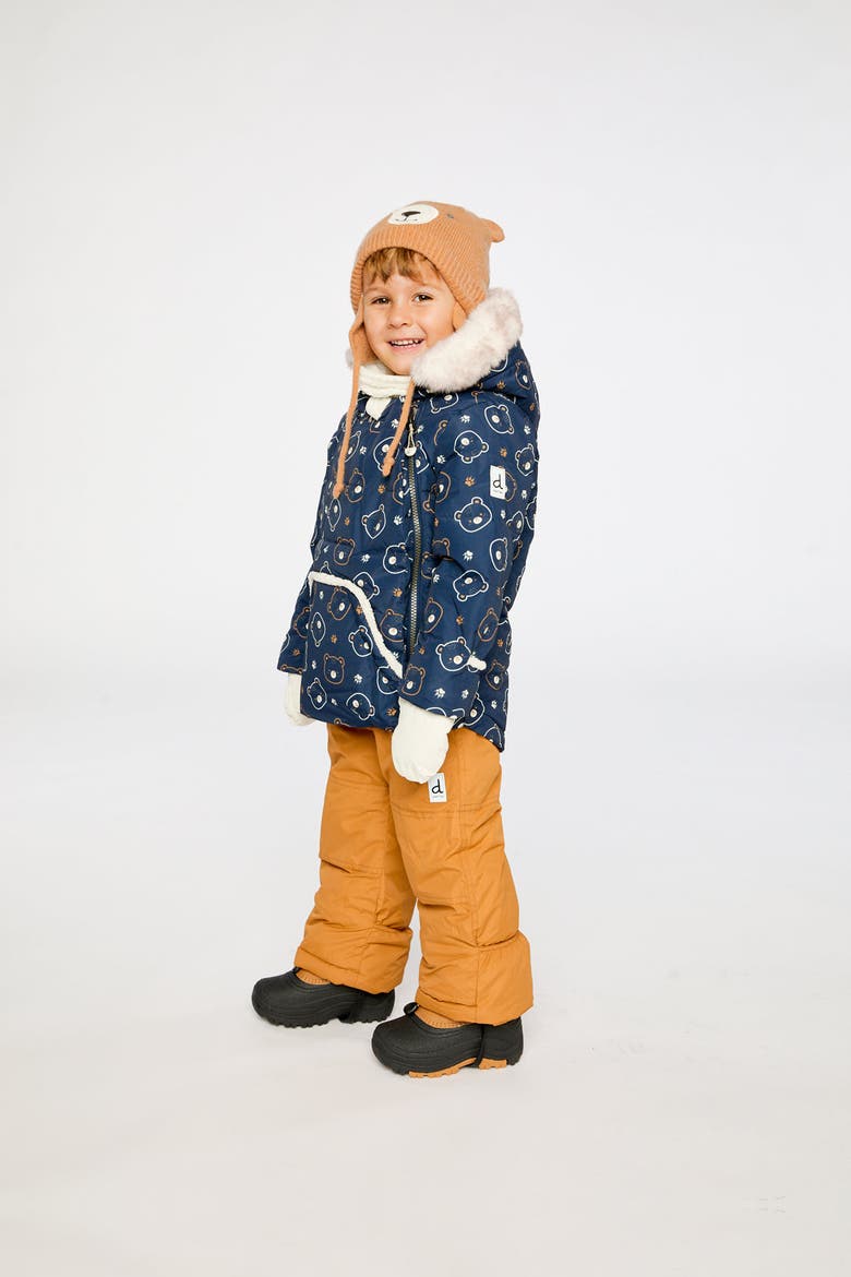 Teddy Bear Two Piece Coat Pants & Neckwarmer Snowsuit, Alternate, color, Blue Printed Teddy Bears