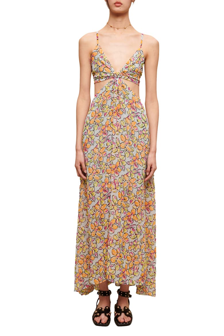 Rawaiene Floral Print Cutout Dress, Main, color, IMPRIME HIBISCUS ORANGE/BLEU