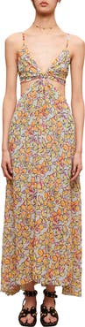 maje Rawaiene Floral Print Cutout Dress
