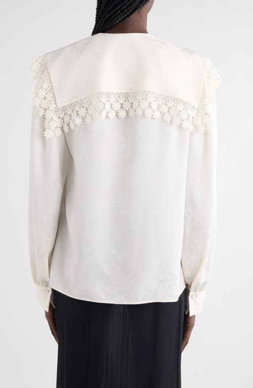 Chloé Floral Lace Trim Organic Silk Button-up Shirt In White