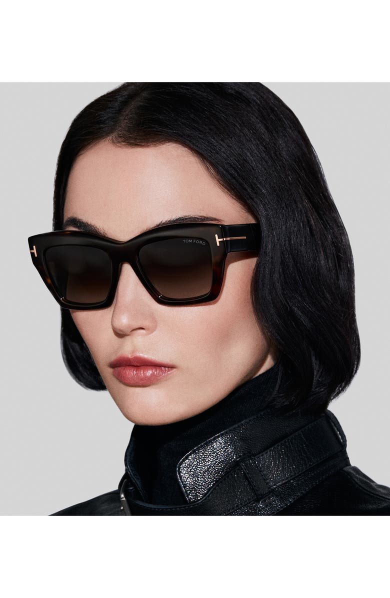 TOM FORD Luna 52mm Gradient Butterfly Sunglasses, Alternate, color, Dark Havana Eco / T Logo