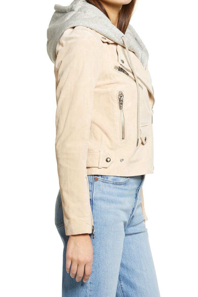 Suede Hooded Leather Moto Jacket, Alternate, color, SUNDAY DRIVE