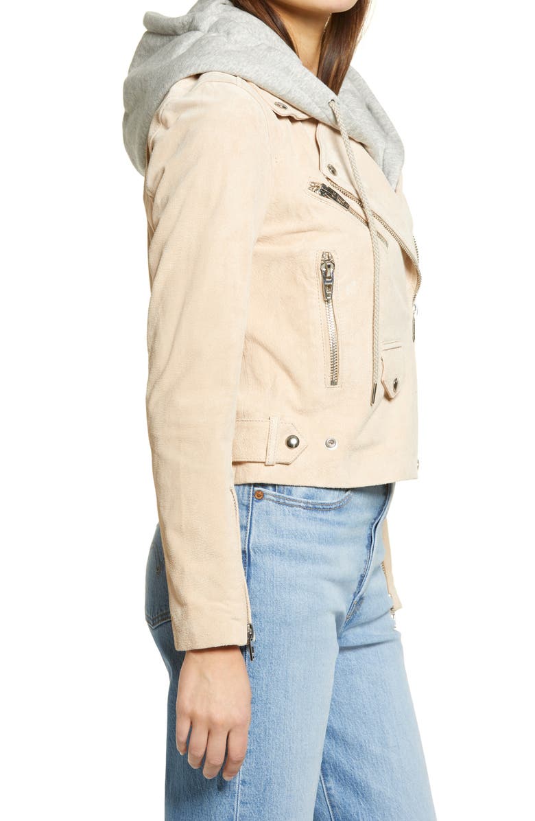 BLANKNYC Suede Hooded Leather Moto Jacket, Alternate, color,
