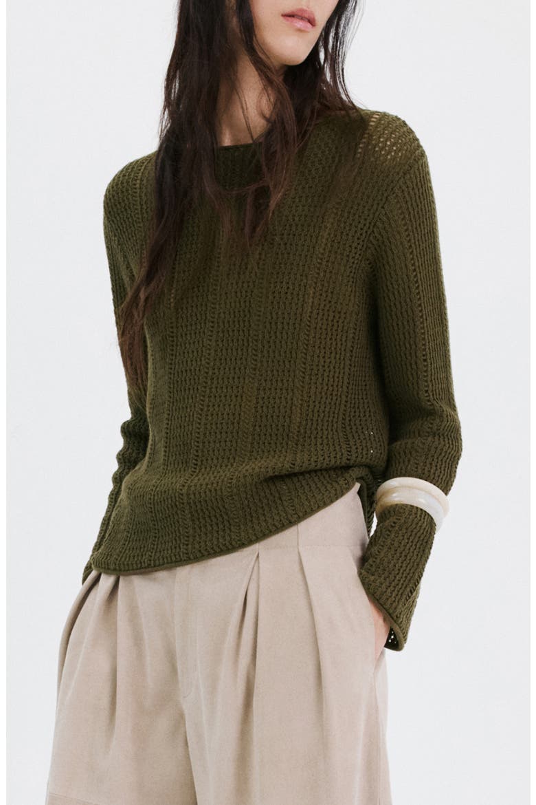 Open Stitch Sweater, Main, color, KHAKI GREEN