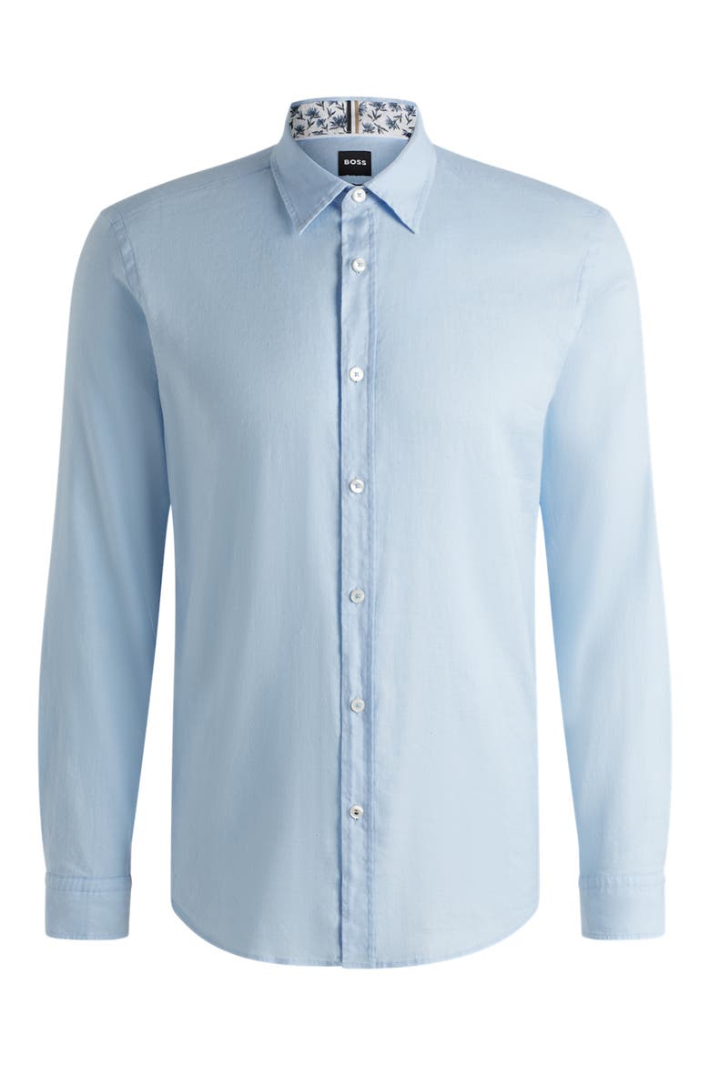 Stretch Linen Blend Button Down Shirt, Main, color, LIGHT/ PASTEL BLUE