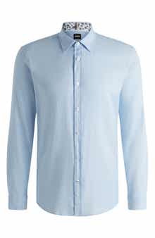 BOSS Stretch Linen Blend Button Down Shirt
