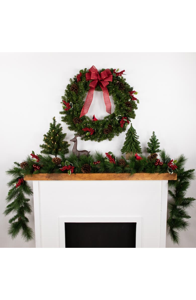 Northlight Pre-Lit Battery Operated Canadian Pine Christmas Wreath - 30" - Clear LED Lights, Alternate, color, 