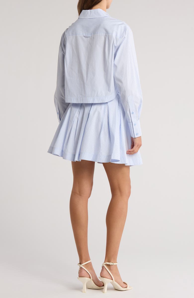 Simkhai Callas Long Sleeve Pleated Cotton Minidress, Alternate, color, French Blue Stripe