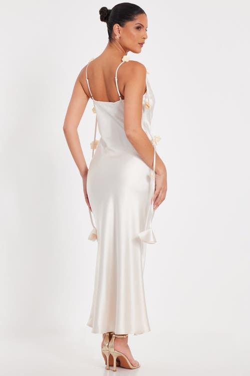 QUIZ QUIZ SATIN COWL NECK MAXI DRESS WITH TRAILING FLORAL TRIM