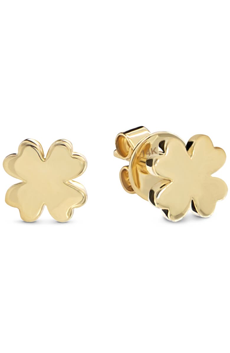 DEVATA Clover Heart Stud Earrings in 14K Gold, Main, color, Yellow Gold