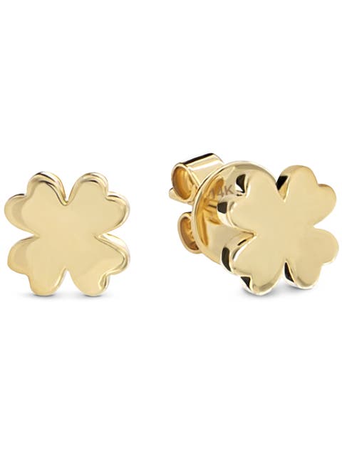 Clover Heart Stud Earrings in 14K Gold