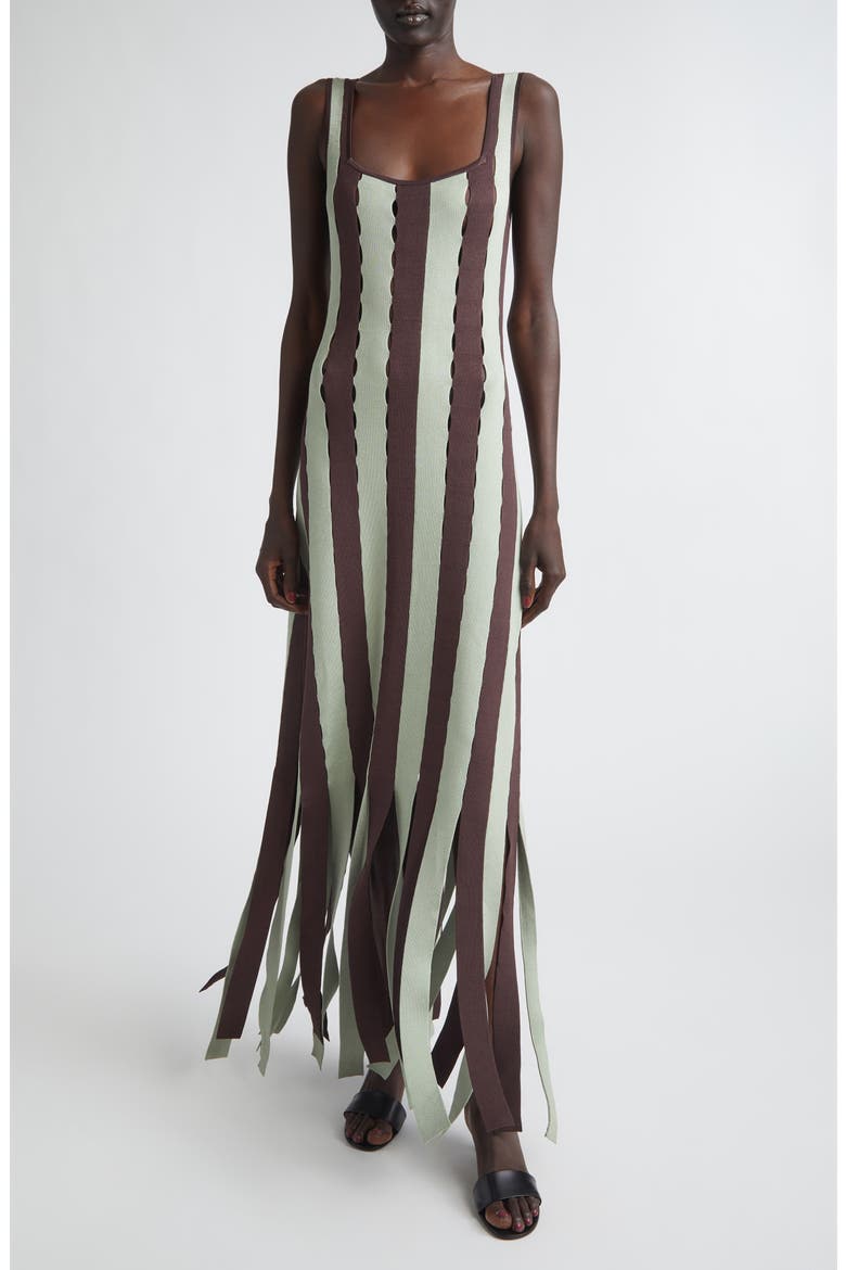 Calhoun Stripe Openwork Car Wash Hem Sweater Dress, Main, color, PISTACHIO/ ESPRESSO