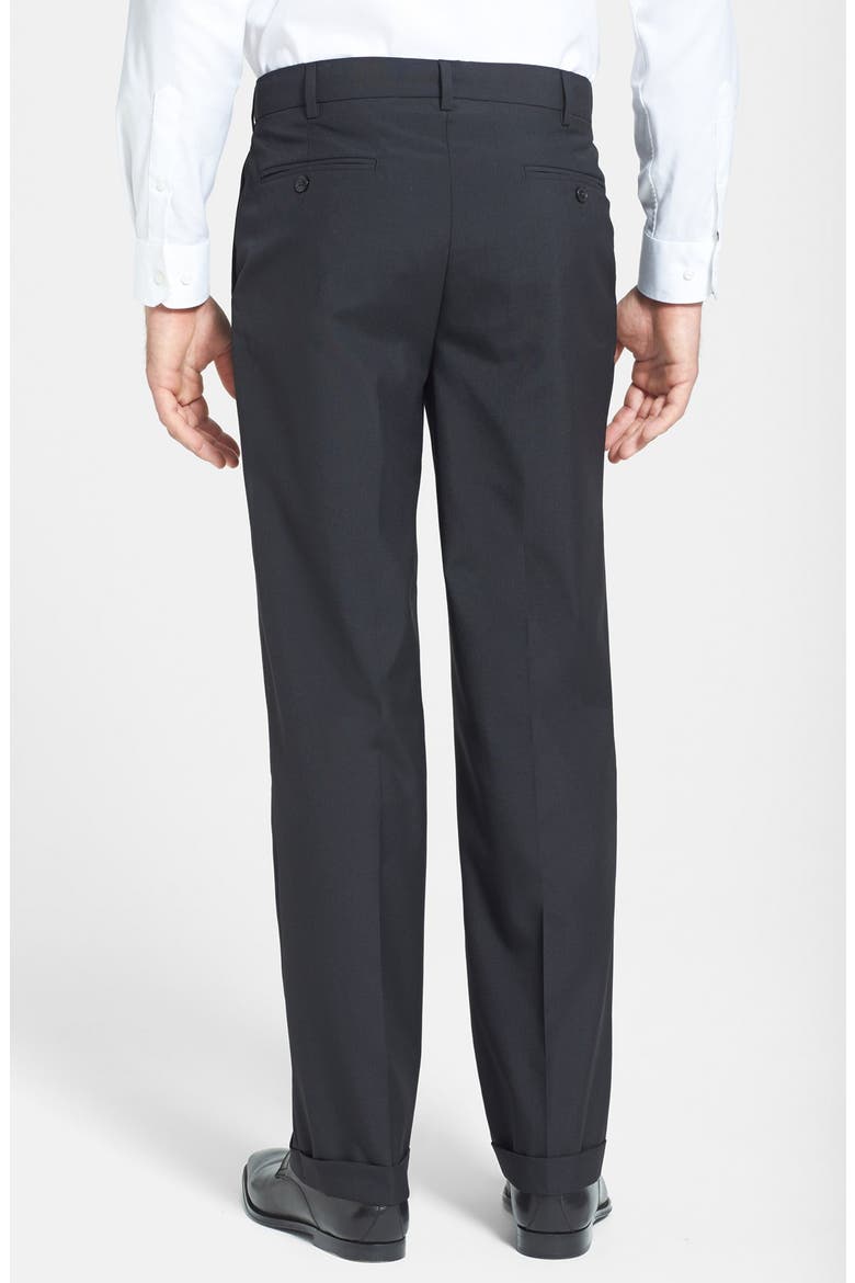 Self Sizer Waist Pleated Lightweight Plain Weave Classic Fit Trousers, Alternate, color, BLACK