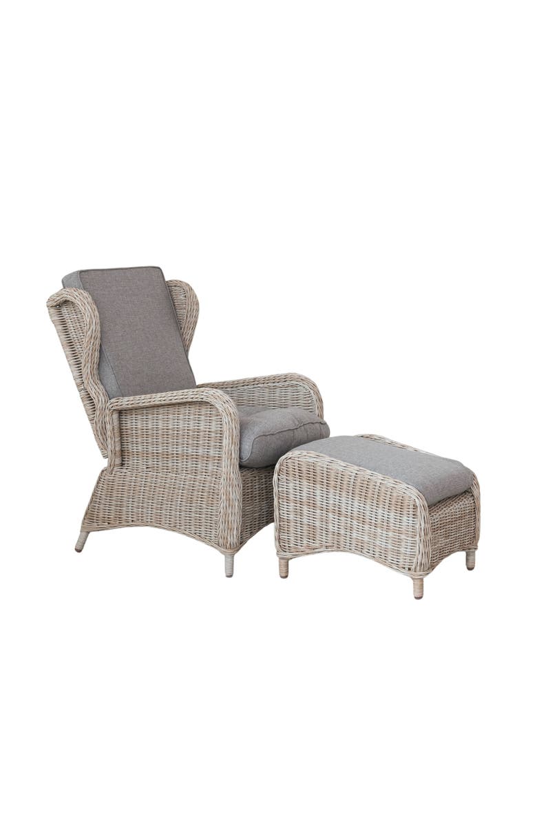 Storied Home Wicker and Aluminum Accent Chair with Ottoman, Natural and Grey, Main, color, Natural
