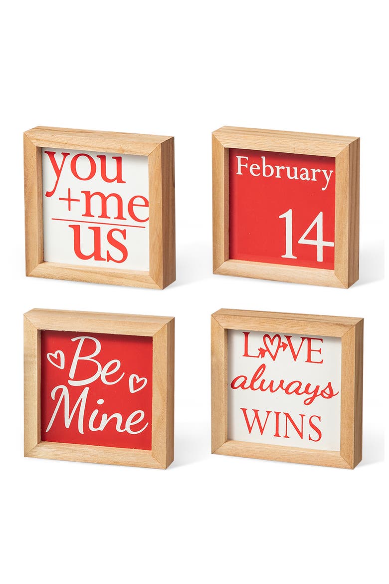 4"H Set of 4 Valentine's Wooden Block Table Decor, Main, color, Red
