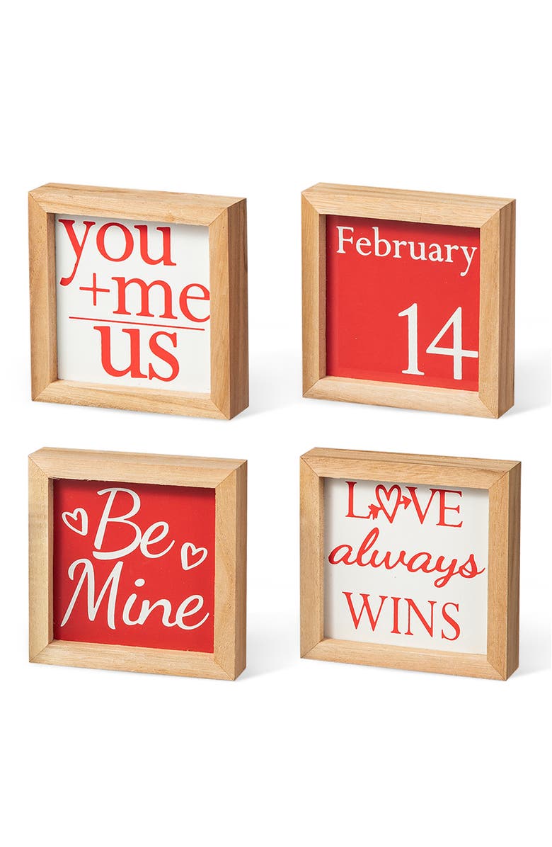 Glitzhome 4"H Set of 4 Valentine
s Wooden Block Table Decor, Main, color, Red