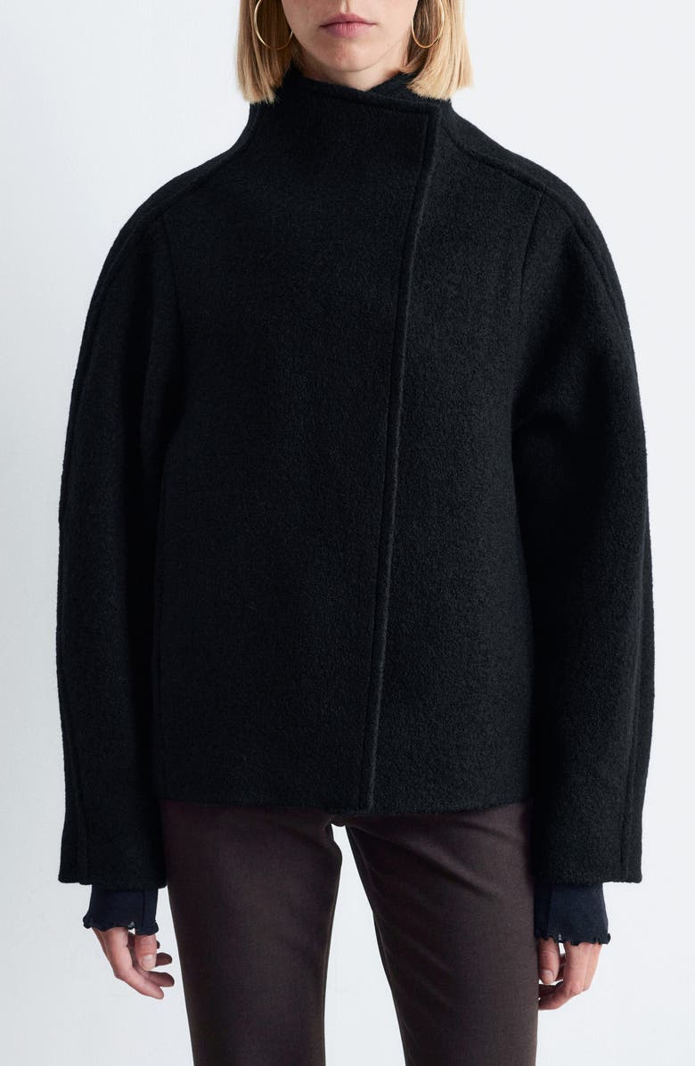 & Other Stories Asymmetric Oversize Wool Jacket, Main, color, Black Dark