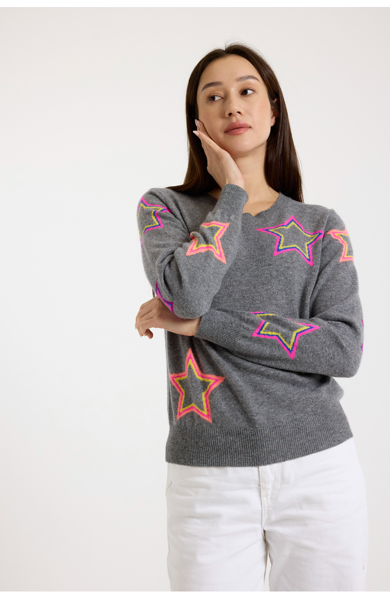 Brodie Pure Cashmere Pop Star Crew Neck Jumper, Main, color, Mid Grey