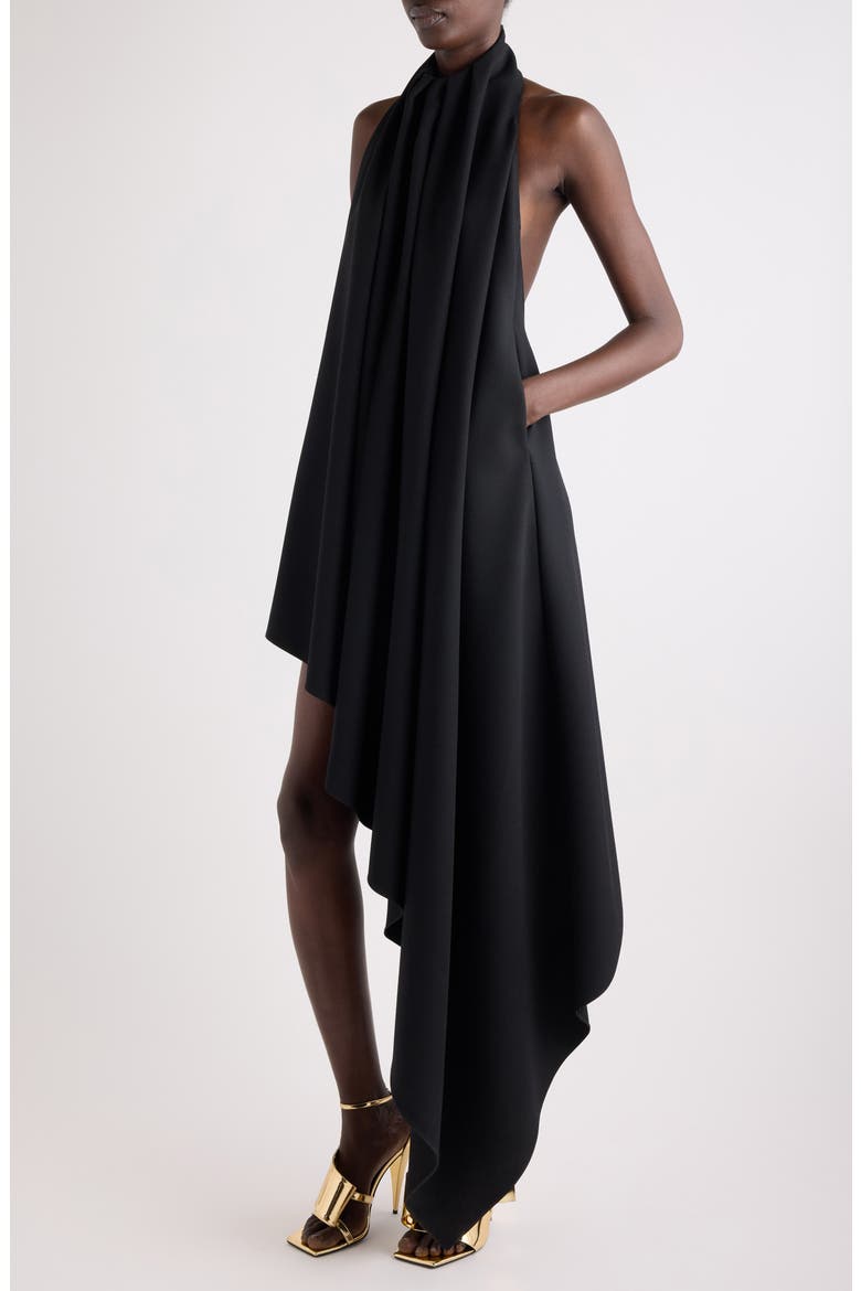 Wool Asymmetric Halter Dress, Alternate, color, BLACK
