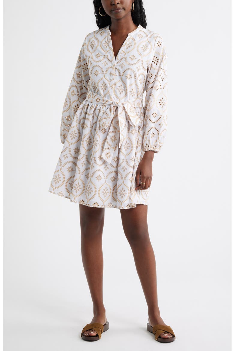Embroidered Eyelet Lace Dress, Main, color, WHITE- TAN SHORE EMBROIDERY