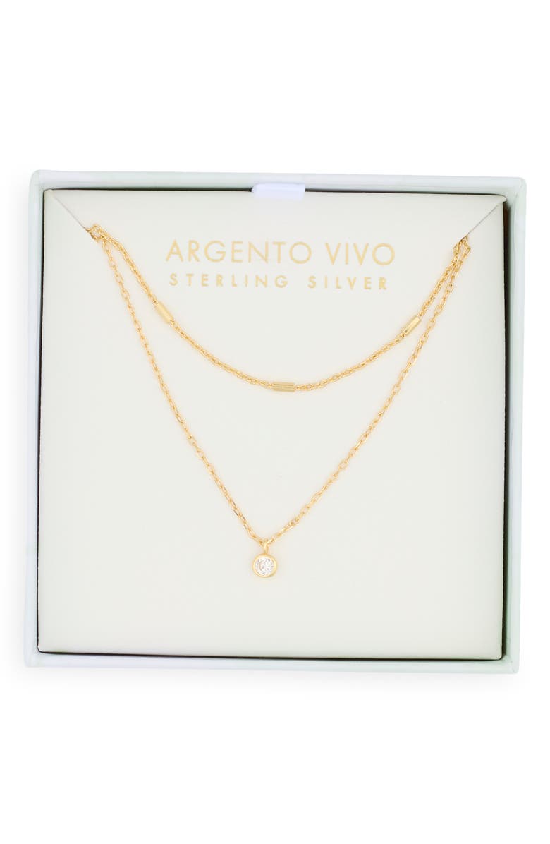 Argento Vivo Sterling Silver Cubic Zirconia Pendant & Station Chain Layered Necklace, Main, color, Gold