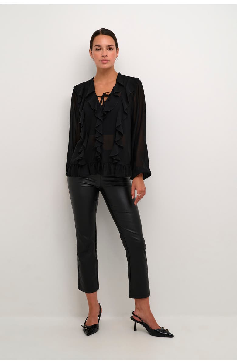 Kaffe Kaninna V-Neck Ruffles Chiffon Blouse, Alternate, color, Black Deep