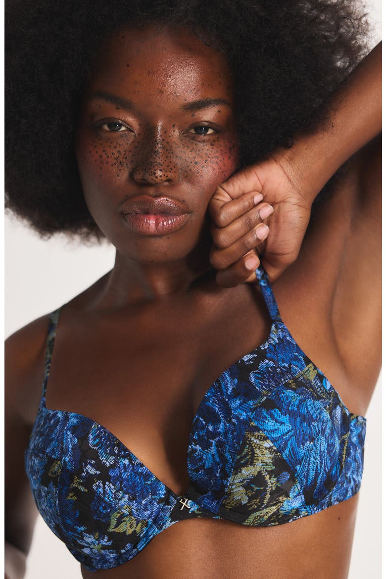 Floral Rush Plunge Push-Up Bra, Alternate, color, BLACK CAVIAR TAPESTRY PRINT