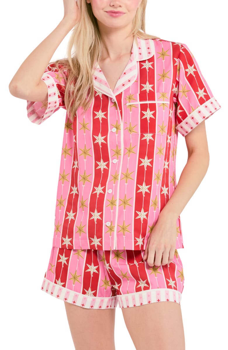 Katie Kime Tree Topper Pajama Shorts Set, Main, color, Red