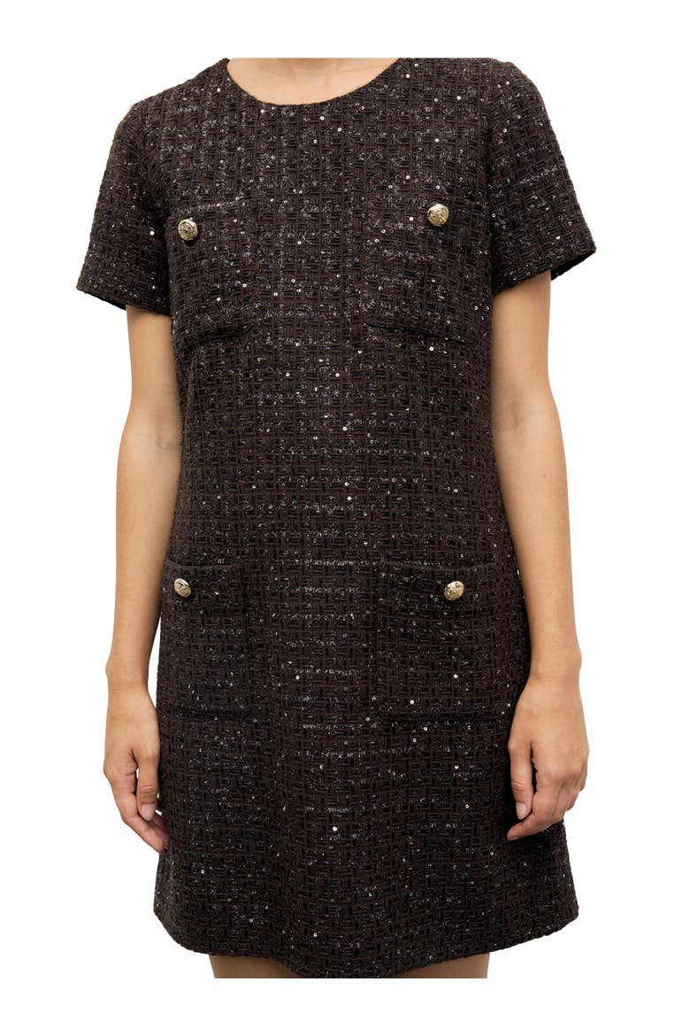 Coni Short Sleeve Shift Mini Dress, Alternate, color, Brown