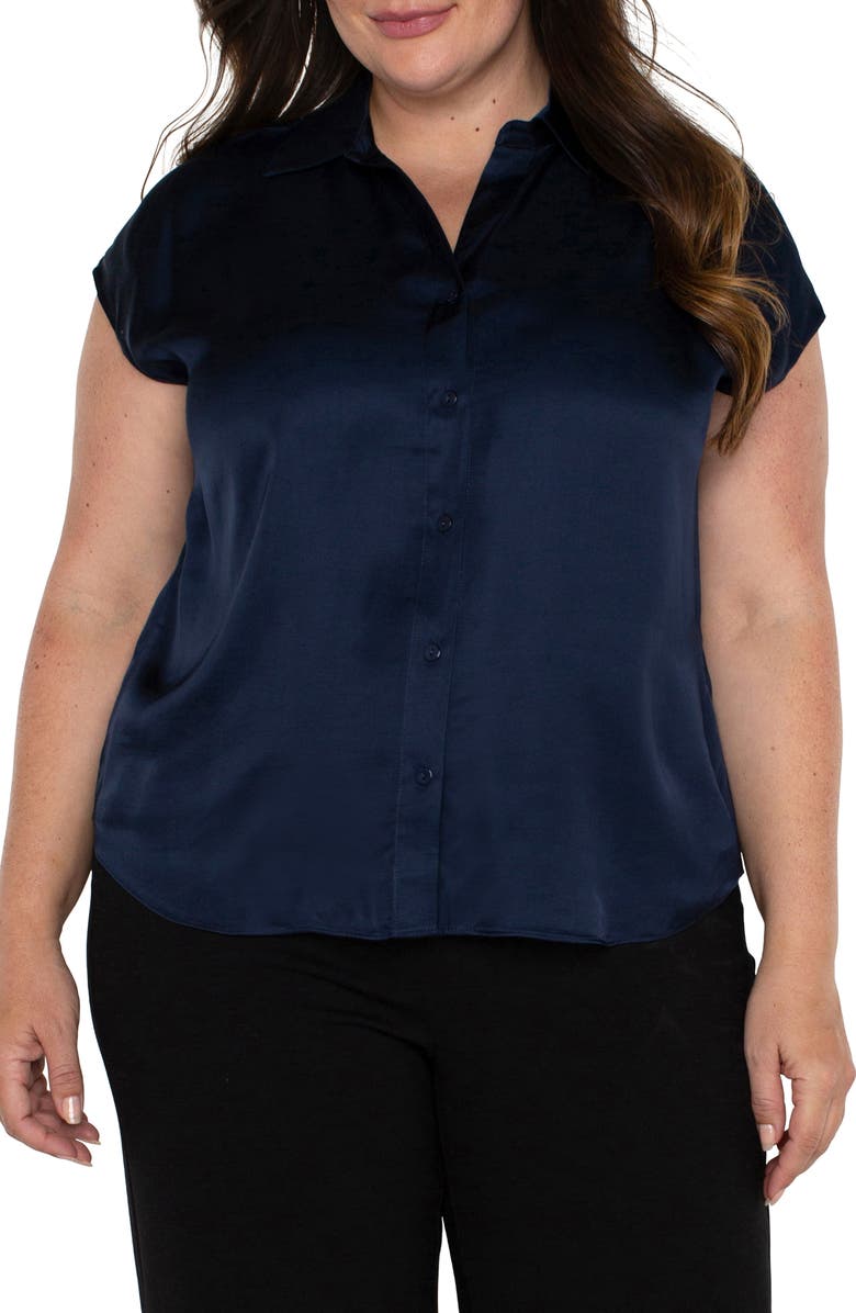 Liverpool Los Angeles Dolman Sleeve Satin Shirt, Main, color, Dark Navy