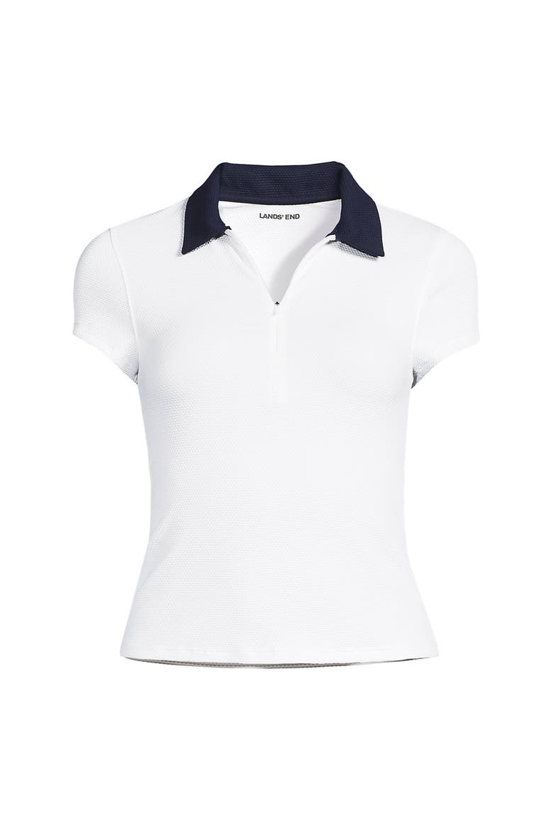 Short Sleeve Pique Johnny Collar UPF 50 Rash Guard, Alternate, color, White/Deep Sea Navy