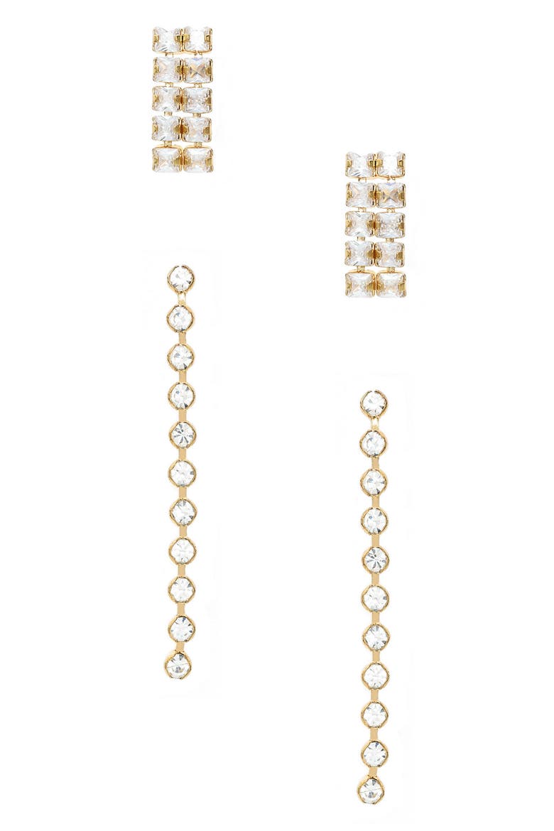 Set of 2 Crystal Drop Earrings, Main, color, GOLD