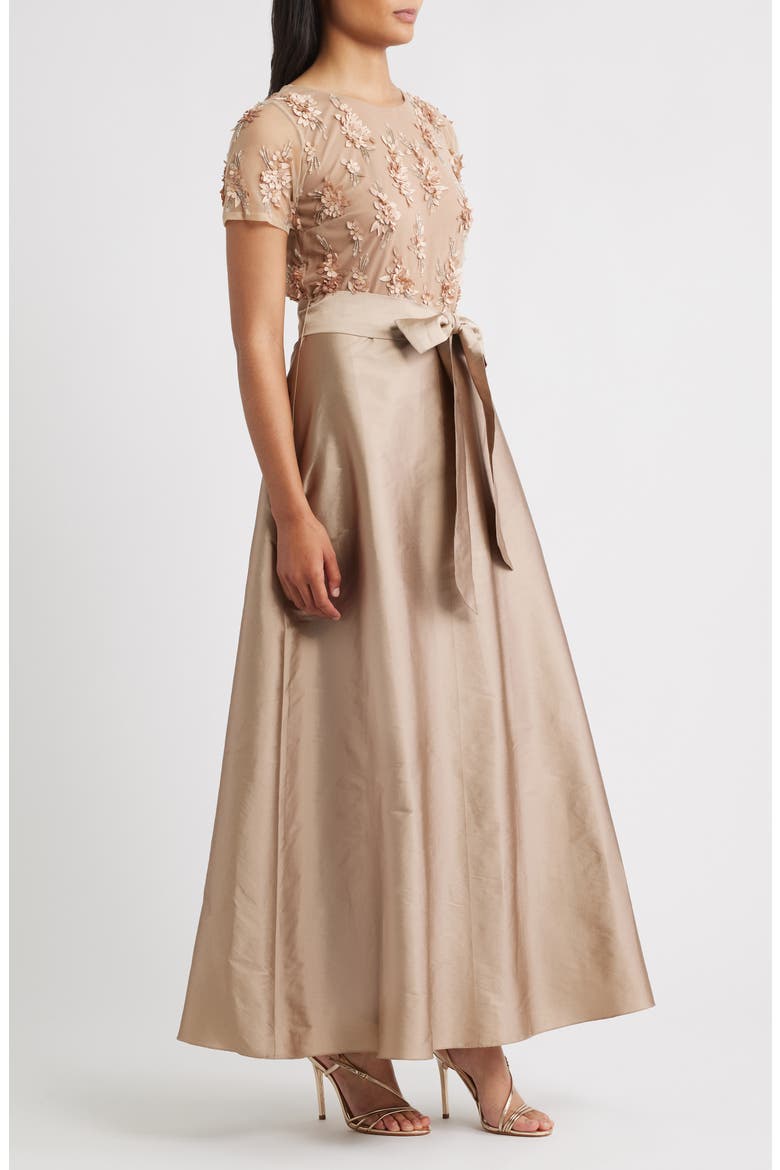 3D Floral Bodice Beaded Gown, Alternate, color, MOCHA