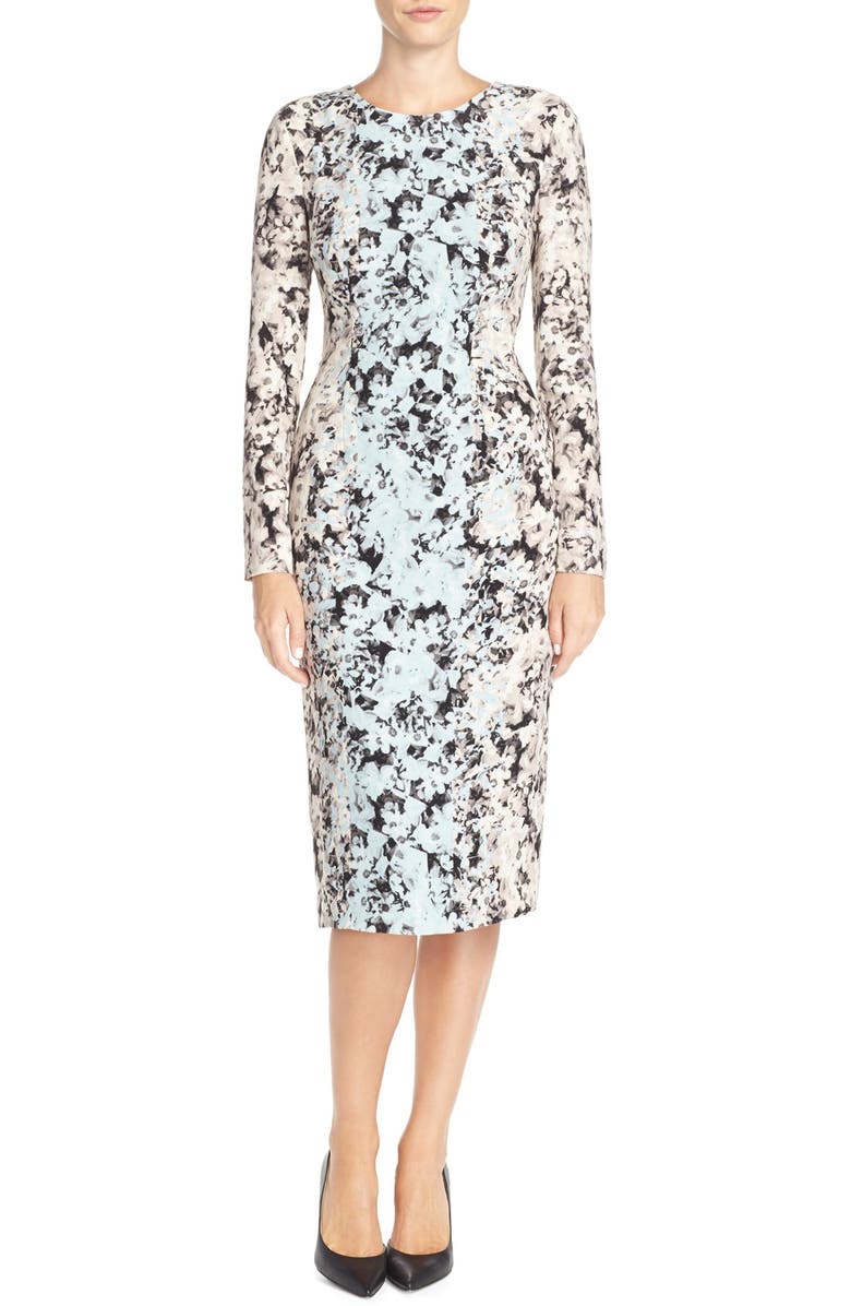 Maggy London Flower Printed Sheath Dress, Alternate, color,