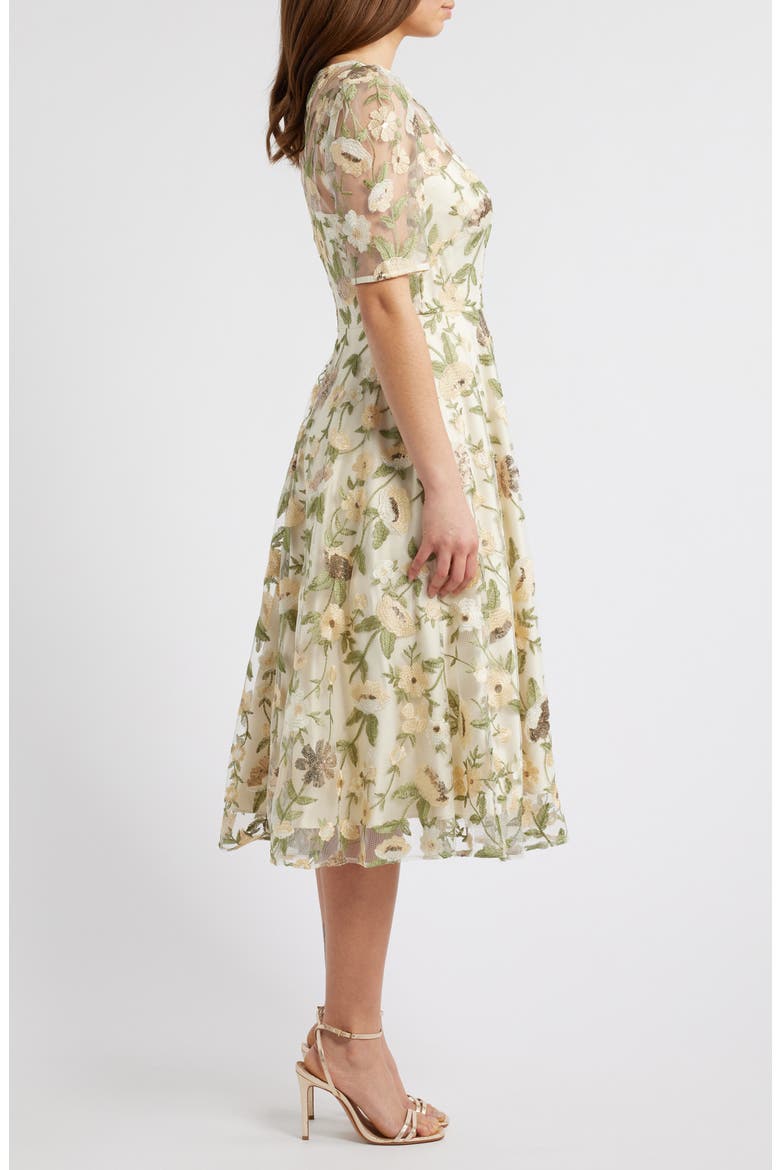 Embroidered Floral Illusion Lace Cocktail Dress, Alternate, color, YELLOW