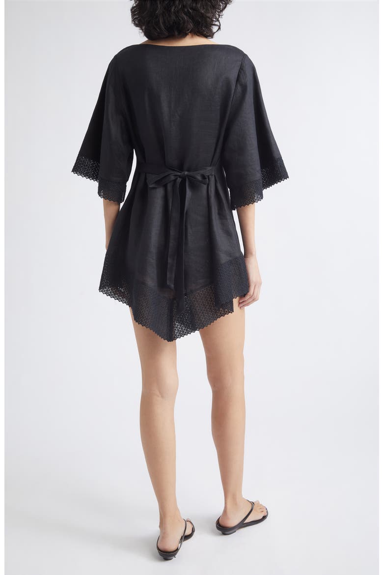 Alfie Linen Caftan Minidress, Alternate, color, BLACK