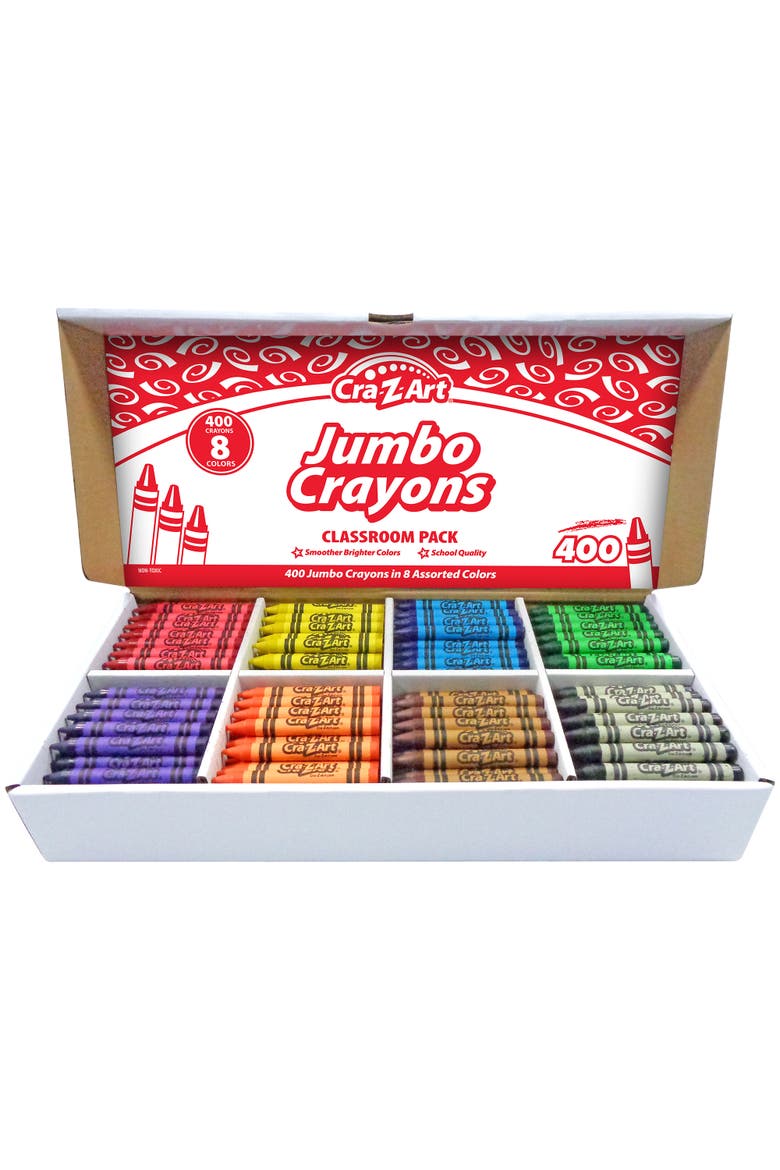Crazart Classroom Pack Jumbo Crayons 400 Pieces 8 Assorted Bright Colors, Main, color, Multicolored