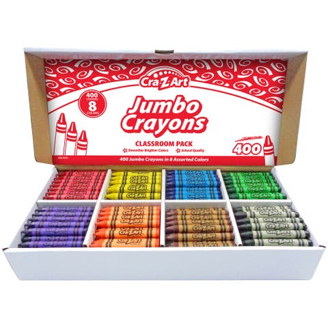 Crazart Classroom Pack Jumbo Crayons 400 Pieces 8 Assorted Bright Colors