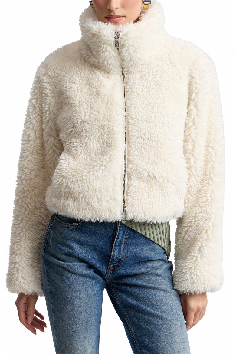 Crop Faux Shearling Zip Jacket, Alternate, color, CREAM