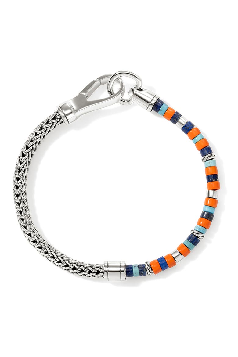 Heishi Chain Bracelet, Sterlings Silver, Turquoise, Alternate, color, SILVER/BLUE/ORANGE