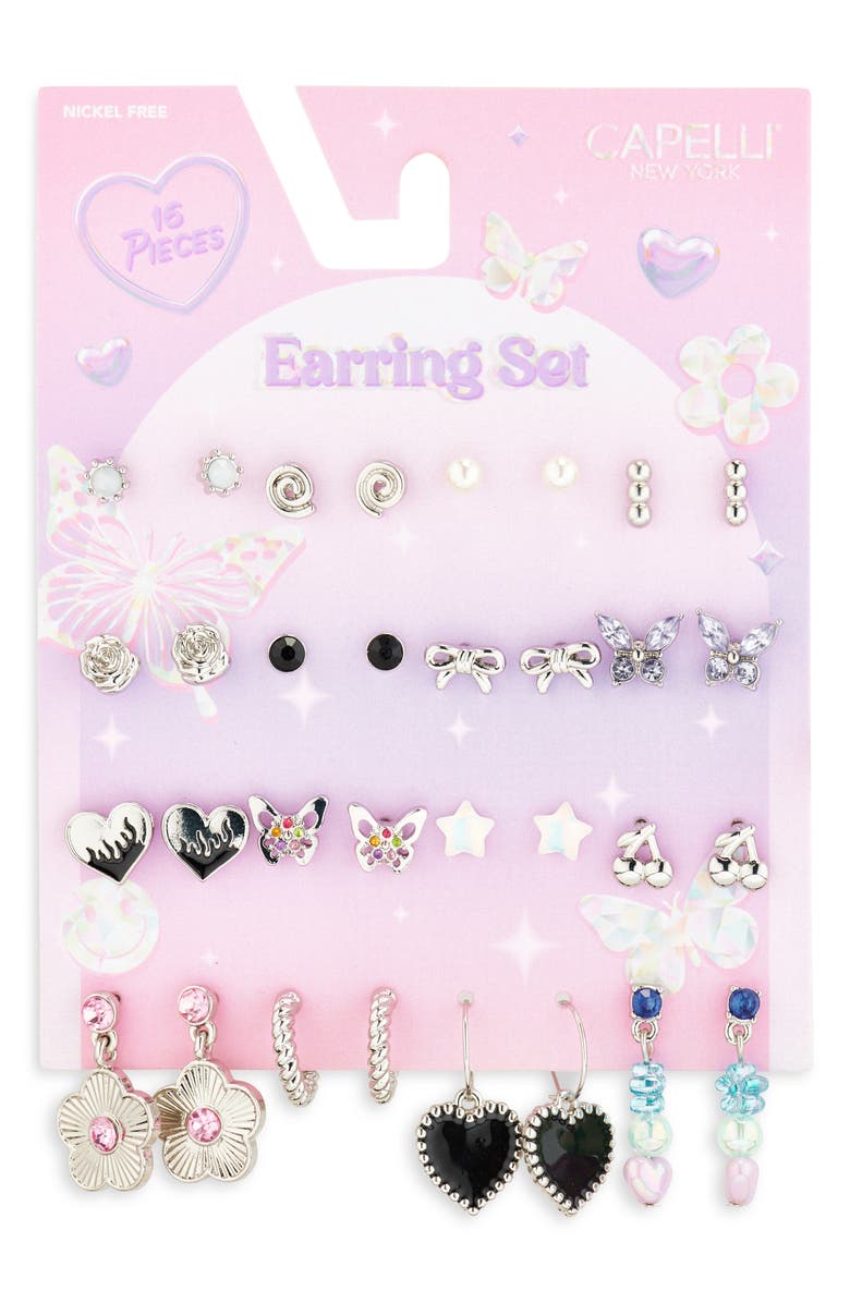 Capelli New York Kids' Set of 16 Assorted Earrings, Main, color, Silver Multi