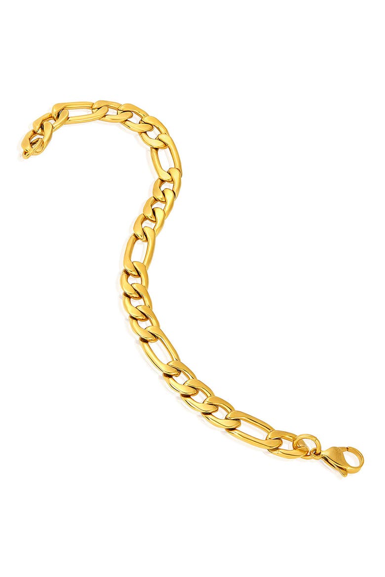 Mens' Stainless Steel Figaro Chain Bracelet, Alternate, color, GOLD